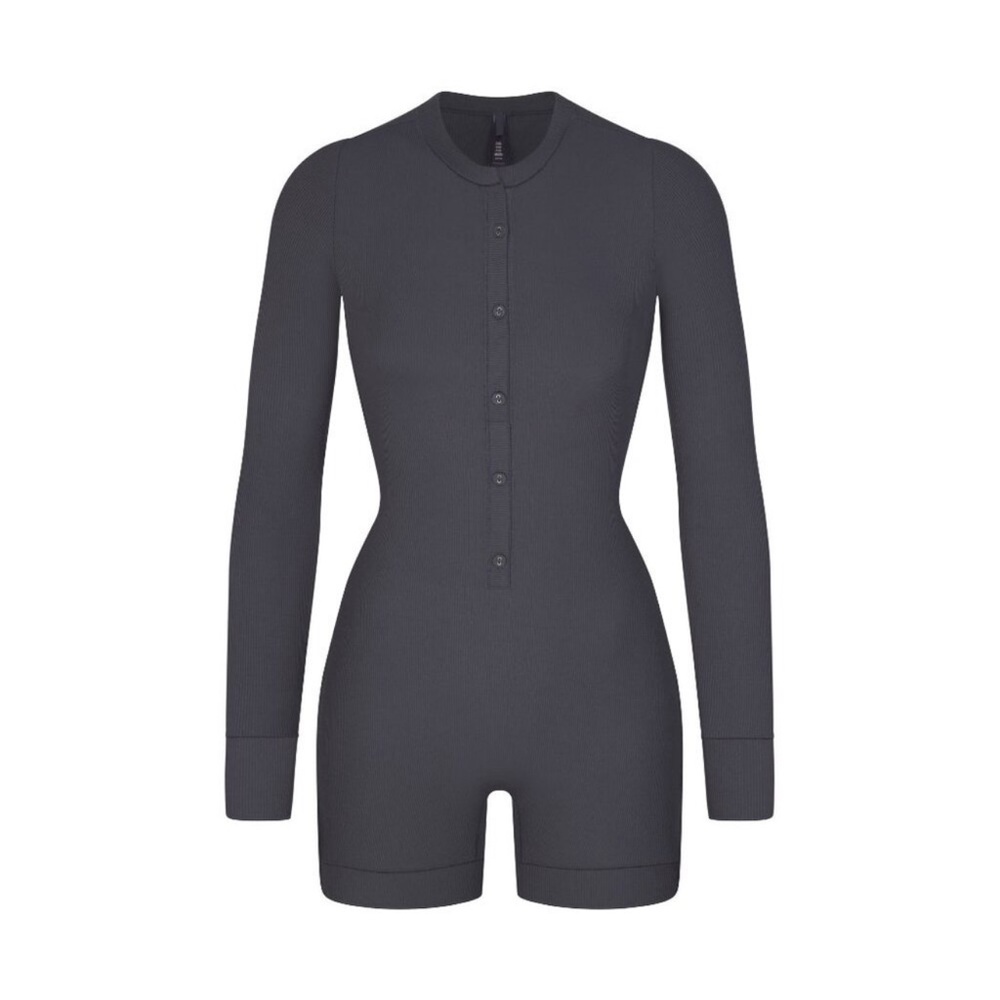 NWT SKIMS Gunmetal Button Up Henley Onesie SZ: 4X - Picture 8 of 9